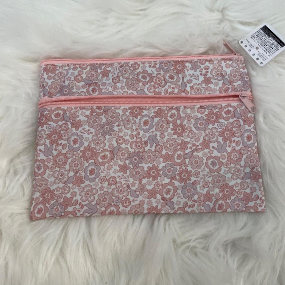 2 Zipper Flat Pouch. Floral. Pink Multi. Storage Organization. Cottagecore.